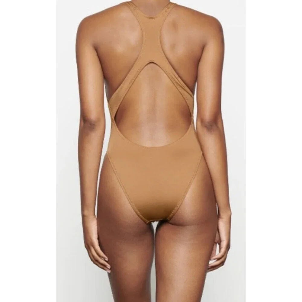 SKIMS Signature Swim Cut Out Monokini One Piece Swimsuit Almond XXS NWT‎